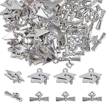 60 шт 2 стили подвески из сплава в тибетском стиле, брелок в виде шляпы и диплома