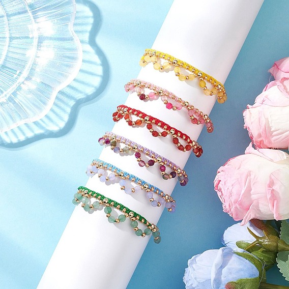 Браслеты из цветочного стекла и бусин из натуральных драгоценных камней, Браслеты из нейлоновой нити плетеные для женщин