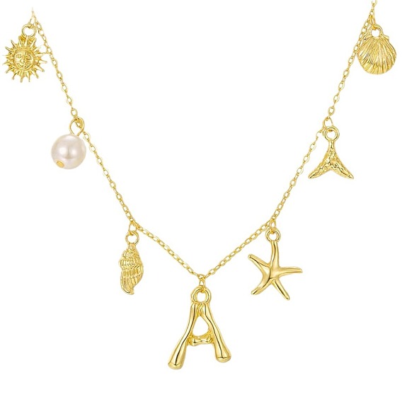 Летние латунные начальные буквы в форме морской звезды, ракушки, подвески-нагрудники для женщин, реальный 18 k позолоченный