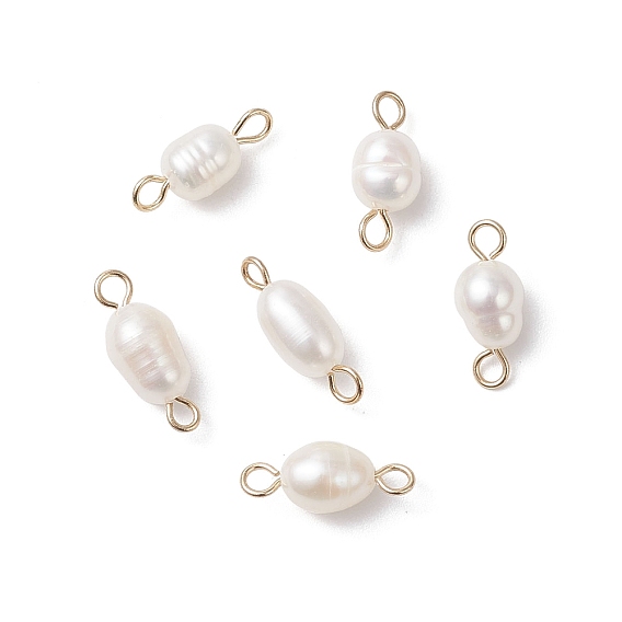 Подвески с разъемом для риса из натурального культивированного пресноводного жемчуга, с 304 двойными петлями из нержавеющей стали, белые