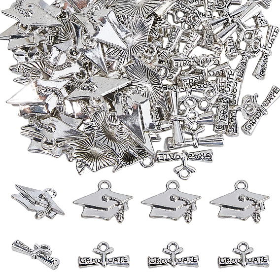 60 шт 2 стили подвески из сплава в тибетском стиле, брелок в виде шляпы и диплома