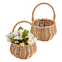2Pcs Straw Braided Flower Baskets with Handle, Round