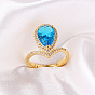 Exaggerated zircon inlaid flower drop ring for women - adjustable, trendy, statement.