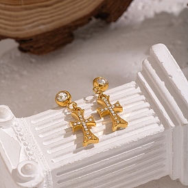 304 серьги-гвоздики с подвесками в виде креста из нержавеющей стали со стразами для женщин