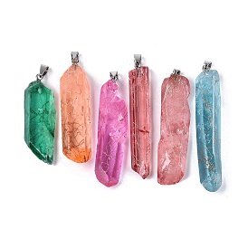 Крупные подвески из натуральных кристаллов кварца, окрашенные аэрозольной краской., самородки прелести, граненые, платина