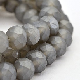 Pearl Luster Plated Faceted Rondelle Glass Beads Strands, Frosted, 8x5mm, Hole: 1mm, about 72pcs/strand, 17.3 inch