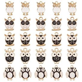 50 шт 5 стили подвески из сплава эмали, с кристально горный хрусталь, очарование совы