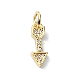 Brass Micro Pave Claer Cubic Zirconia Charms, with Jump Ring, Arrow