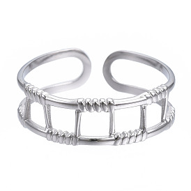 304 Offener Manschettenring aus rechteckigem Edelstahl, klobiger hohler Ring für Frauen