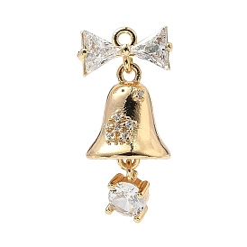 Латунные микропаве прозрачные подвески с фианитом, колокольчик с бантом
