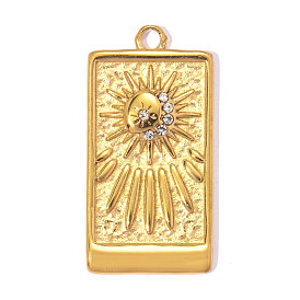 304 подвески из нержавеющей стали с кристаллами и стразами, ионное покрытие (ip), прямоугольник с солнечными чарами, ручная полировка