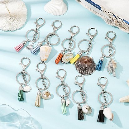 Брелки из ракушек, разнообразные, с кисточкой из цинкового сплава и искусственной замши