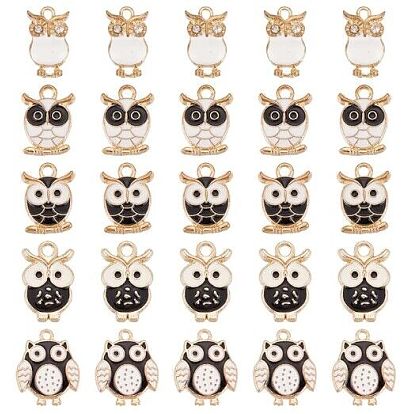 50 шт 5 стили подвески из сплава эмали, с кристально горный хрусталь, очарование совы