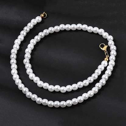 6Мм белые круглые пластиковые жемчужные бусы на цепочке для женщин, с 304 нержавеющей стали застежки, ионное покрытие (ip)