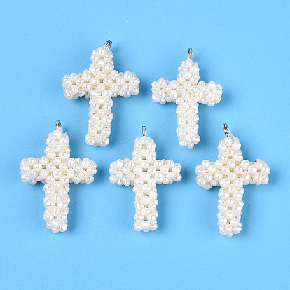 Подвески из натурального пресноводного жемчуга, подвески-кластеры в виде креста ручной работы, с прыжковых колец, платина