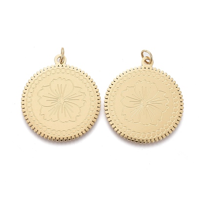 Ion Plating(IP) 304 Stainless Steel Pendants, with Jump Ring, Laser Cut, Flat Round with Flower