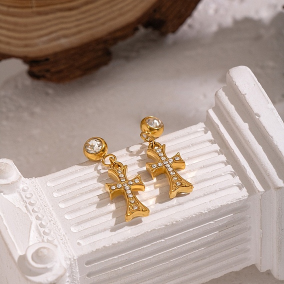 304 серьги-гвоздики с подвесками в виде креста из нержавеющей стали со стразами для женщин