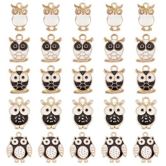 50 шт 5 стили подвески из сплава эмали, с кристально горный хрусталь, очарование совы