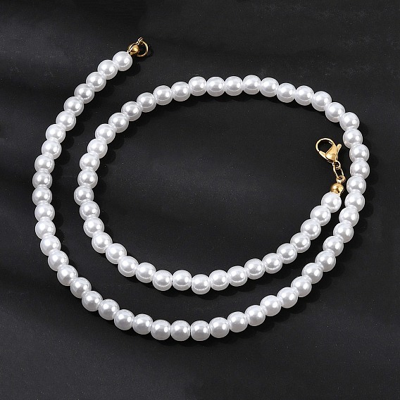 6Мм белые круглые пластиковые жемчужные бусы на цепочке для женщин, с 304 нержавеющей стали застежки, ионное покрытие (ip)