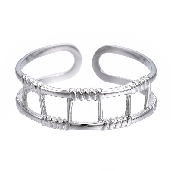 304 Stainless Steel Rectangle Wrap Open Cuff Ring, Chunky Hollow Ring for Women