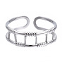 304 Stainless Steel Rectangle Wrap Open Cuff Ring, Chunky Hollow Ring for Women