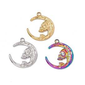Ion Plating(IP) 304 Stainless Steel Pendants, Moon with Skull Charm