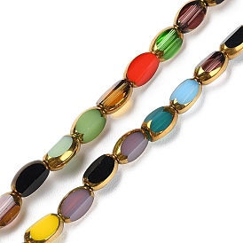 Electroplate Glass Beads Strands, Faceted, Oval, Golden Plated