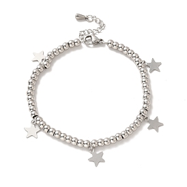 304 Stainless Steel Star Charm Bracelet with 201 Stainless Steel Round Beads for Women