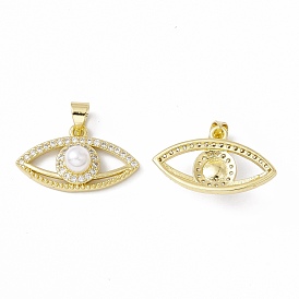 Rack Plating Brass Micro Pave Clear Cubic Zirconia Charms, with Acrylic Bead, Long-Lasting Plated, Cadmium Free & Lead Free, Eye
