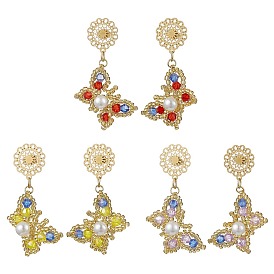 Boucles d'oreilles à tige en perles de verre et papillon, avec 304 résultats de boucles d'oreille en acier inoxydable, or