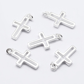5Pcs 925 Sterling Silver Pendants, Cross Charms, with Jump Rings and Suede Fabric Square Silver Polishing Cloth