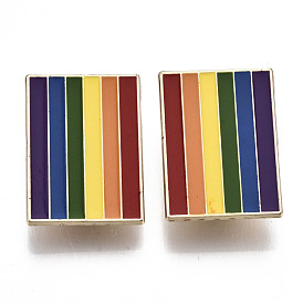 Broches en alliage, broche en émail, avec embrayages papillon, rectangle arc-en-ciel, or et de lumière