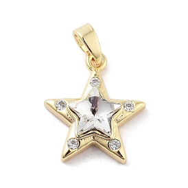 Brass Micro Pave Cubic Zirconia Pendants, with Glass, Star Charm