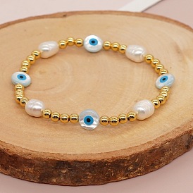 Bohemian Style Vintage Pearl Devil Eye Mixed Braided Beaded Bracelet for Women