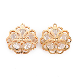 Rack Plating Eco-Friendly Iron Pendants, with Crystal Rhinestone, Cadmium Free & Nickel Free & Lead Free, Flower