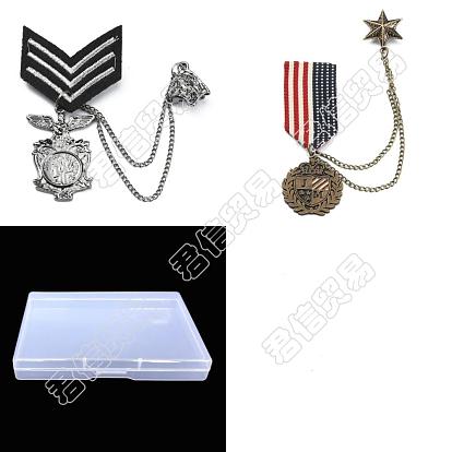2pcs 2 style république française aigle et feuille breloques suspendues épinglettes avec chaînes de sécurité, insignes en alliage pour col de chemise de costume