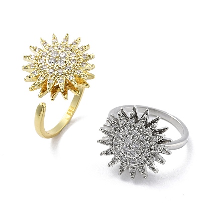 Вращающиеся открытые манжеты-кольца для женщин, латунные кольца-спиннеры с микро-паве и прозрачным кубическим цирконием