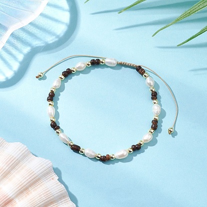 Регулируемые плетеные браслеты из нейлоновой нити для женщин, с натуральными кокосовыми бусинами, культивированным пресноводным жемчугом и синтетическими гематитовыми бусинами