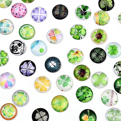 Flatback Glass Cabochons for DIY Projects, Dome/Half Round with Clover Pattern