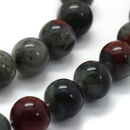 Natural African Bloodstone Beads Strands, Heliotrope Stone Beads, Round
