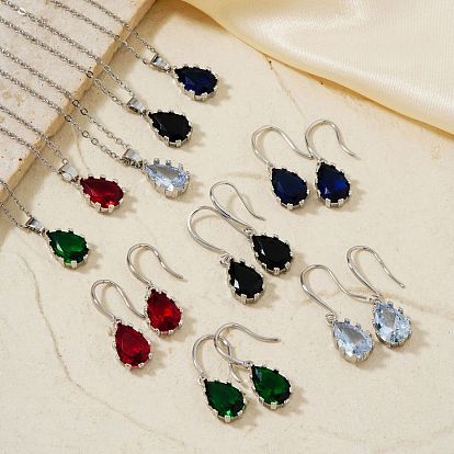 Комплекты из латунных стеклянных подвесных серег и ожерелий с подвесками для женщин