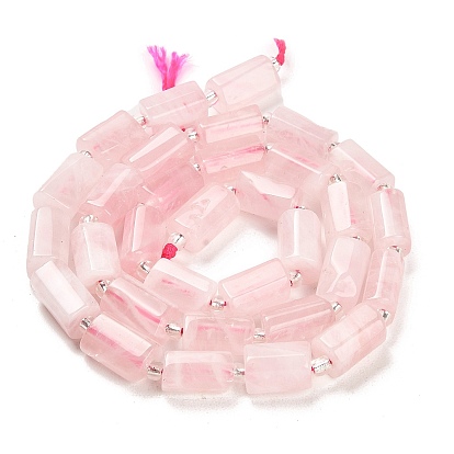 Natural Rose Quartz Beads Strands, with Seed Beads, Faceted Column