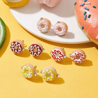 Donut Shape Lampwork Stud Earrings, with 304 Stainless Steel Pins
