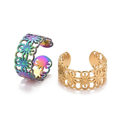 Ion Plating(IP) 304 Stainless Steel Sunflower Open Cuff Ring for Women