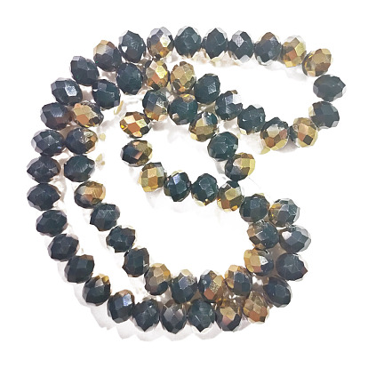Electroplate Opaque Glass Beads Strands, Half Golden Plated, Faceted, Abacus