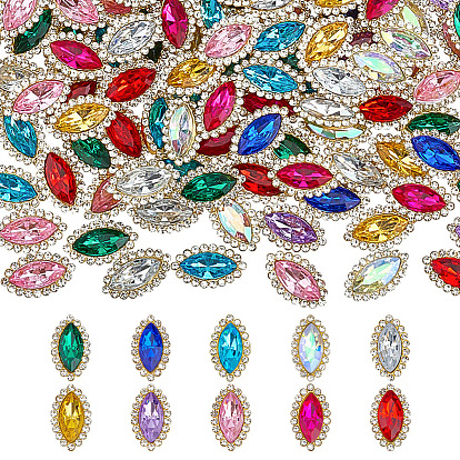 100 шт. 10 цвета пришитые стразы в виде лошадиного глаза, акриловый стеклянный горный хрусталь, золотистая железная основа