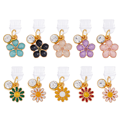 10шт пластиковые мобильные пылезащитные заглушки, цветок, с подвесками из эмали и сплава 
