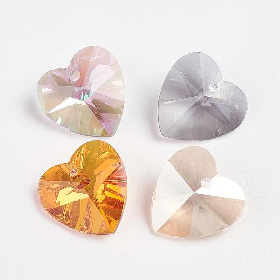 Faceted K9 Glass Charms, Imitation Austrian Crystal, Heart