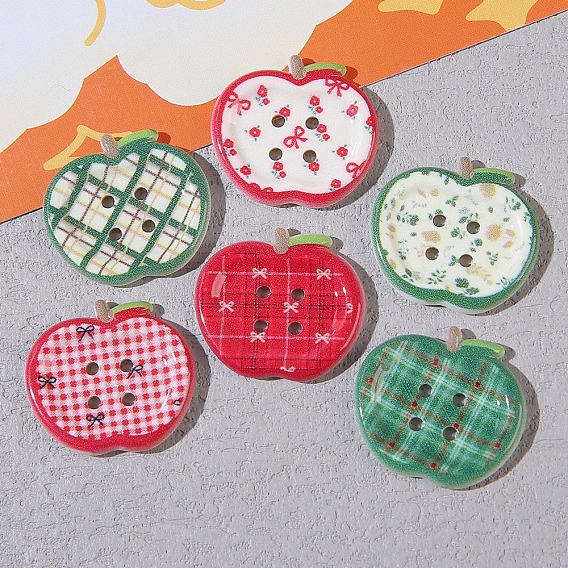 4-кнопки из пластика в форме яблока, подходит для рукоделия и пошива костюмов