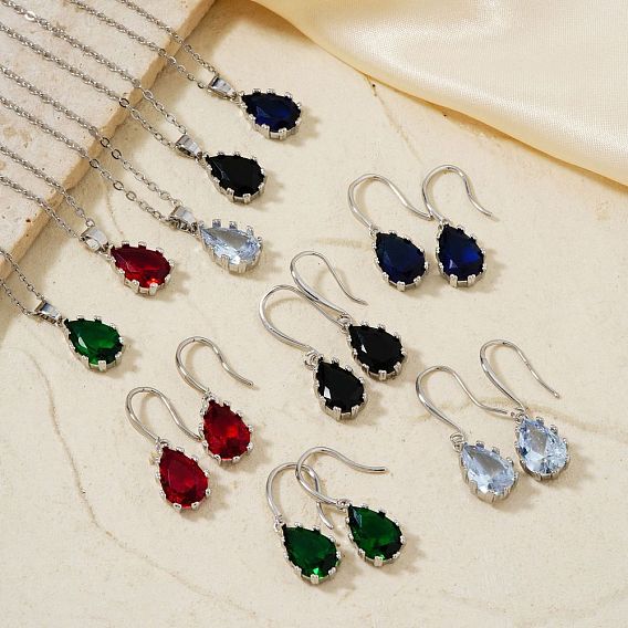 Комплекты из латунных стеклянных подвесных серег и ожерелий с подвесками для женщин